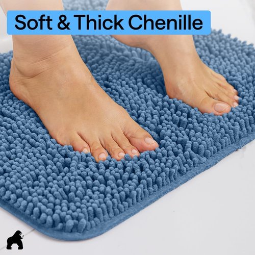 GORILLA GRIP Bath Rug Mat - Thick Soft Absorbent Chenille | Quick Dry Microfiber, 36x24, Blue