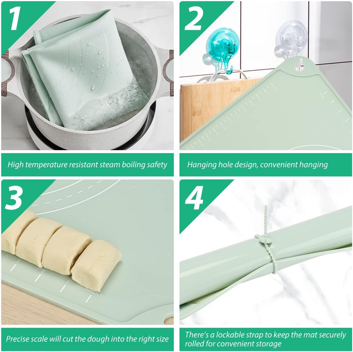 Skiennix Silicone Pastry Mat - Extra Thick Non-Stick Baking Mat | 24"x16" Food Grade Dough Roller