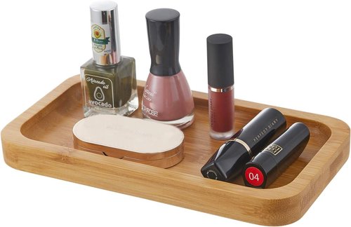 INIUNIK Glass Qtip Holder - Elegant Vanity Tray & Apothecary Jar Organizer for Cotton Balls, Swabs & Accessories