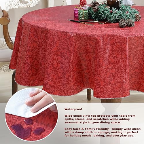 Newbridge 70 Inch Round Christmas Reindeer Vinyl Tablecloth with Flannel Backing