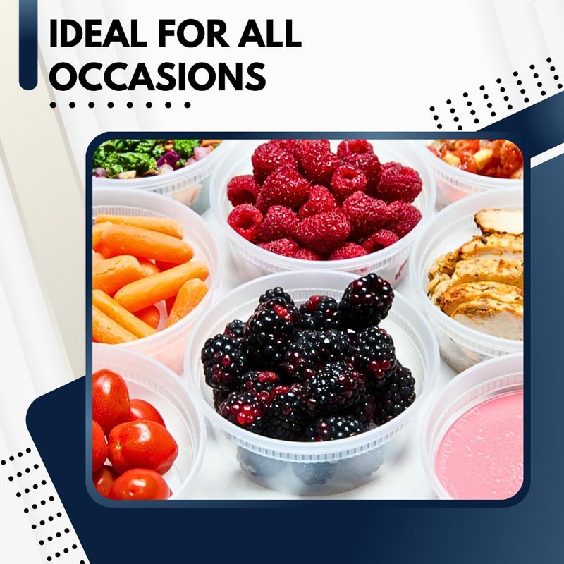 Green Direct Deli Containers With Lids Food Storage Containers 8 oz. Pack of 24, Disposable Clear Round Leakproof Plastic Containers For Lunch