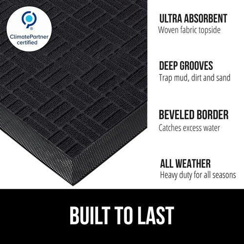 GORILLA GRIP Waterproof All-Season WeatherMAX Doormat - 35x23, Natural Rubber, Stain & Fade Resistant, Easy Clean Black Maze