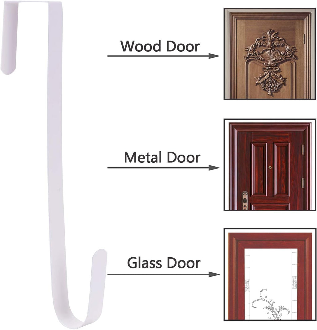 Sattiyrch 12" Wreath Hanger - Durable Steel Over The Door Hook for Front Door Decor (White, 4")