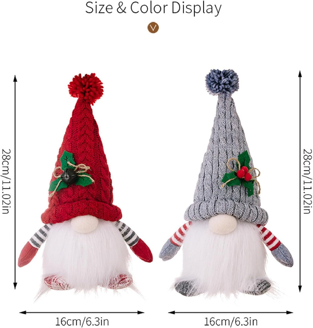 Skiennix Lighted Christmas Gnome Ornaments - LED Battery Operated Holiday Decor | 2 Pack (Red & Grey)