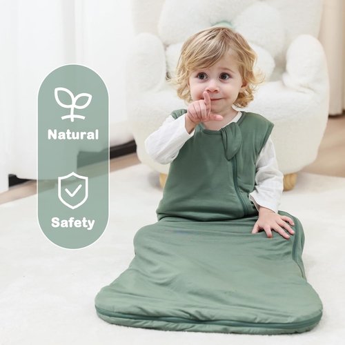 Mosebears Baby Sleep Sack - Super Soft 1.0 TOG Bamboo Wearable Blanket | Dark Green, 6-18 Months