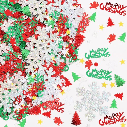 KALOR Christmas Snowflake and Merry Letter Confetti - Red & Green, 60g Holiday Table Decor