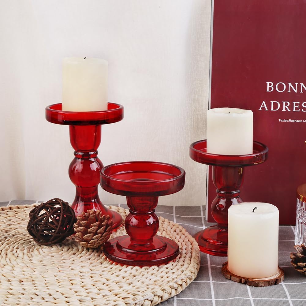 Regine Switzerland 6-Piece Red Glass Candlestick Set - Elegant Crystal Holders for Weddings & Christmas Decor