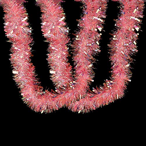 Pink Tinsel Garland for Christmas Tree Decor & Party Supplies - 17 Ft x 3 in