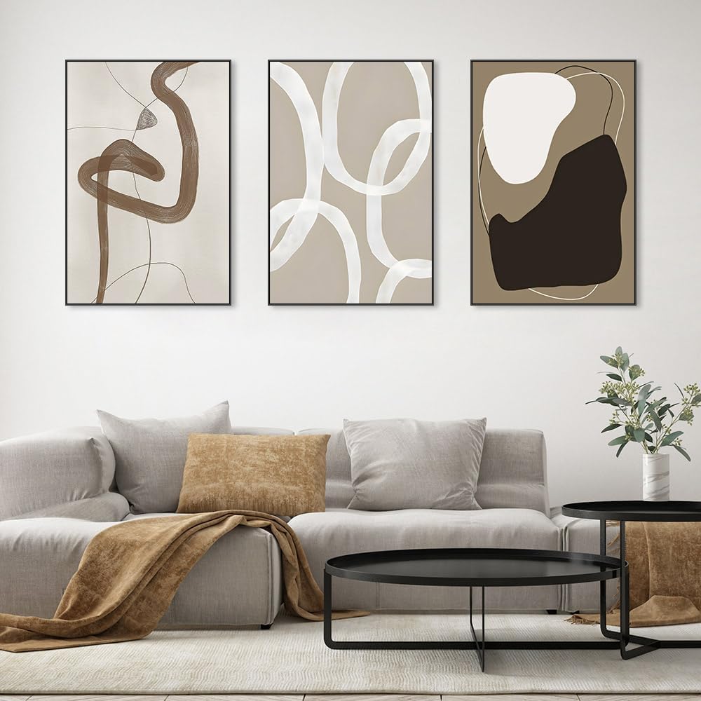 Skiennix Framed Canvas Wall Art Set - Abstract Paint Strokes in Black, White & Grey | 24"x32" | Modern Minimalist Decor for Living Room & Office