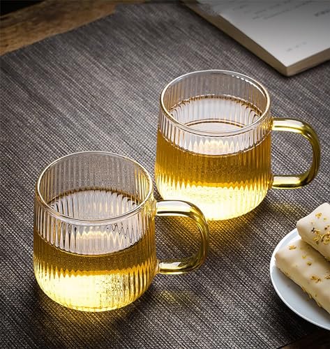 Glass Coffee Cup Set 10oz with Handle, Borosilicate Tea & Ice Coffee Mugs