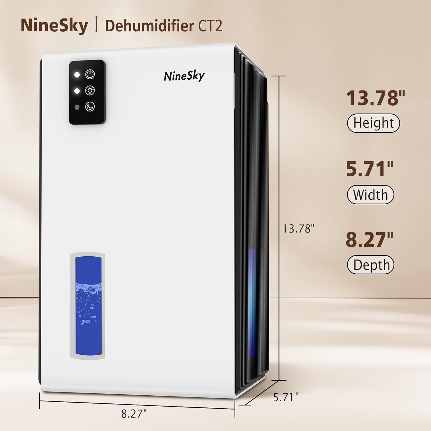 NineSky Dehumidifier - 1000 Sq.Ft. Home Dehumidifier with 95Oz Tank & 7-Color Ambient Light | Quiet & Auto Shut Off (White)