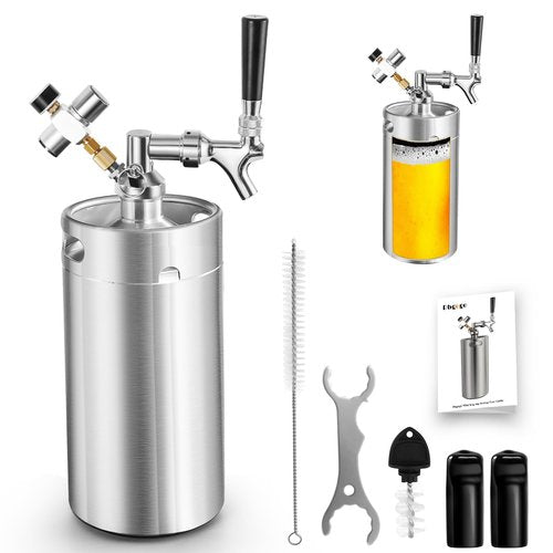 Dbgogo 128oz Mini Keg Growler Tap System, Stainless Steel Mini Keg with 0-60 PSI Mini Co2 Regulator & Self-Closing Beer Faucet, Portable Mini Kegerator for Home to Keep Craft Beer Carbonated and Fresh