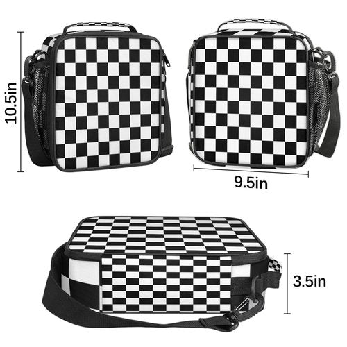 TropicalLife Kids Lunch Boxes, Insulated Lunch Bag for Kids with Adjustable Shoulder Strap, School Lunch Box Container for Boys and Girls, Reusable Adults Lunch Tote for Work (Checkerboard)