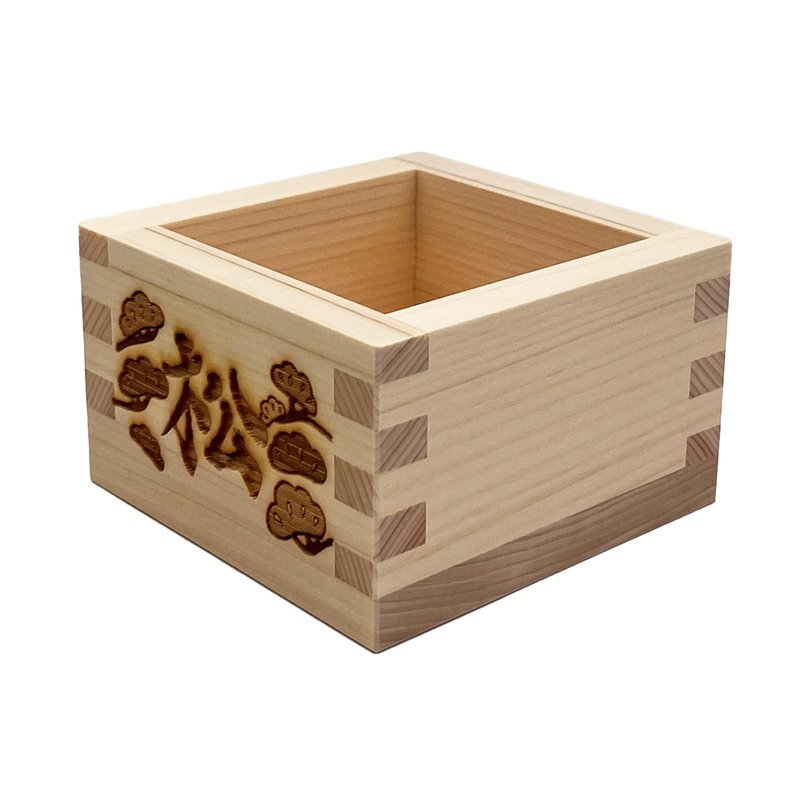 TOKYO ART Japanese Wooden Sake Masu Cups (Set of 3) with Japanese Lucky Artwork, Square Sake Boxes - Crafted from Japanese high-grade cypress wood, Made in Japan (Shou Chiku Bai)