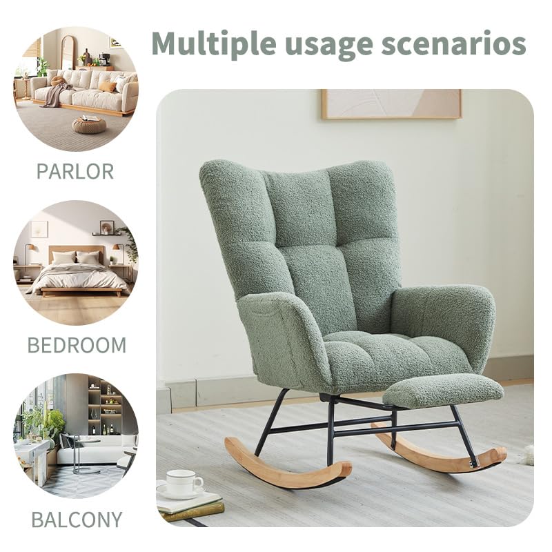HEAHOLD Green Teddy Fabric Rocking Chair with Anti-Slip Base, 35.4" Plush Glider for Nursery & Living Room