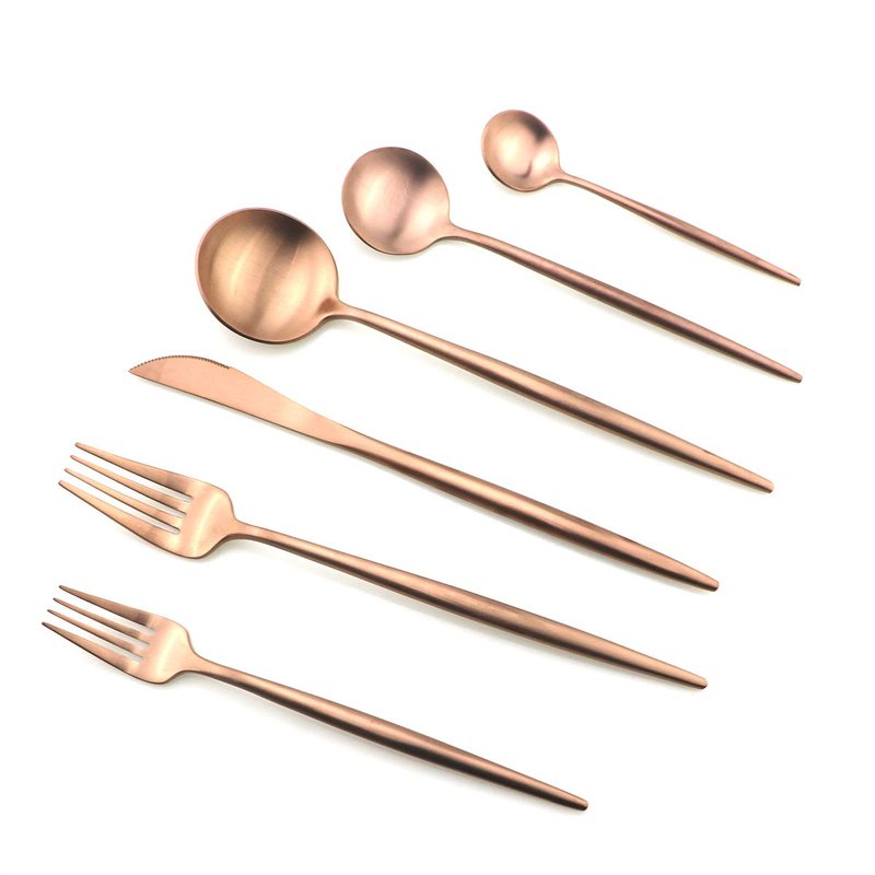 Gugrida Luxury Silverware Royal Cutlery Set - 24 Piece Flatware Set - Service For 4 18/10 Stainless Steel - Matte Rose Gold Finish w/Drinking Straw