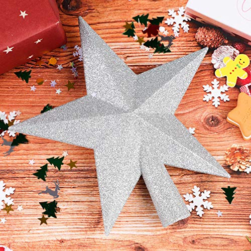 URATOT 6 Inch Silver Glittered Christmas Star Tree Topper Decorative Holiday Ornament