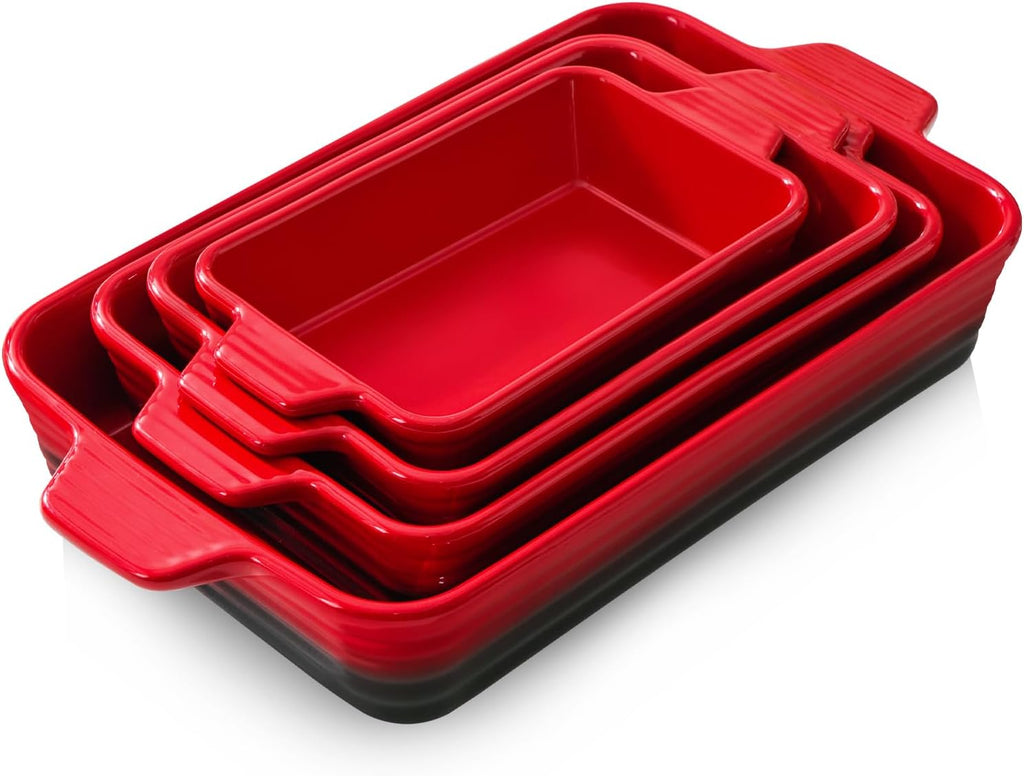 Regine Switzerland Casserole Dishes - Heat-Resistant Ceramic Bakeware Set of 4 | Red, 9.4"-14.7" Sizes