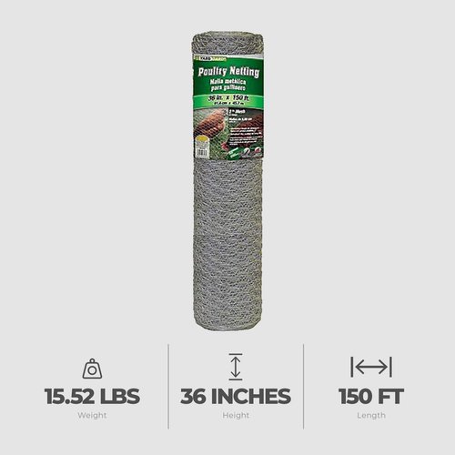 YARDGARD Chicken Wire 2 Inch Mesh 36 Inch X 150 Foot 20 Gauge Galvanized Steel Wire Fence Ideal for Crafting, Garden Protection, Bird Enclosures, Chicken Coops, Poultry Netting and Rabbit Fencing