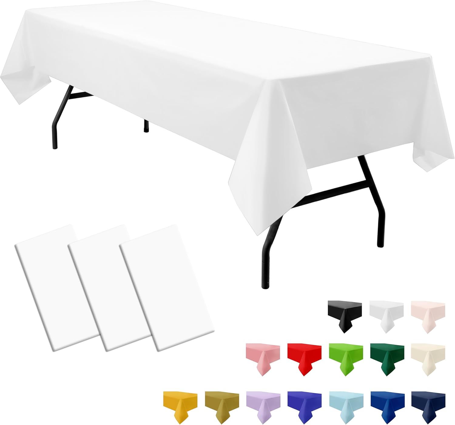 Skiennix Premium Disposable White Tablecloths - 3-Pack 54" x 108" Rectangle Covers for Parties & Events