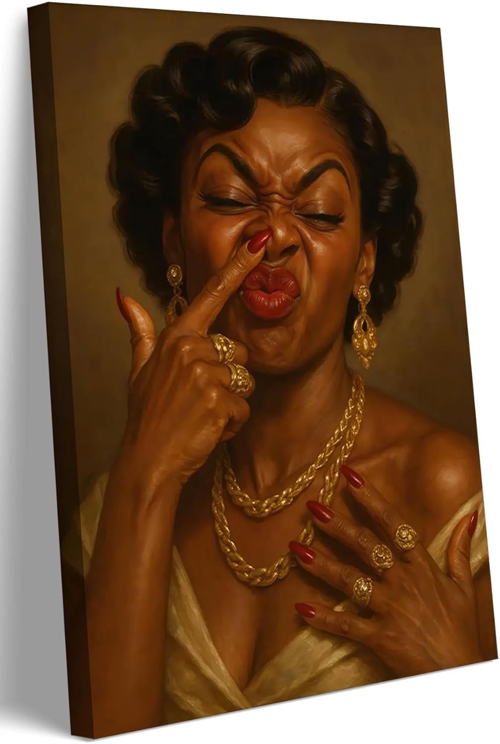 Skiennix Framed Black Woman Canvas Wall Art - Humorous African American Bathroom Decor | 12x16in