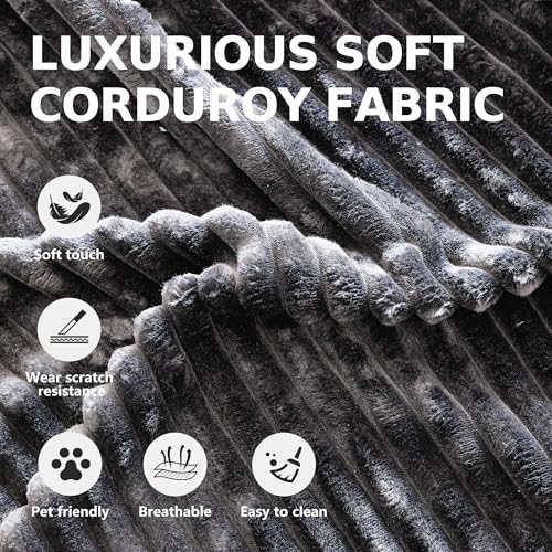 66-Inch Oversized Corduroy Chaise Lounge Chair with 3 Pillows - Grey