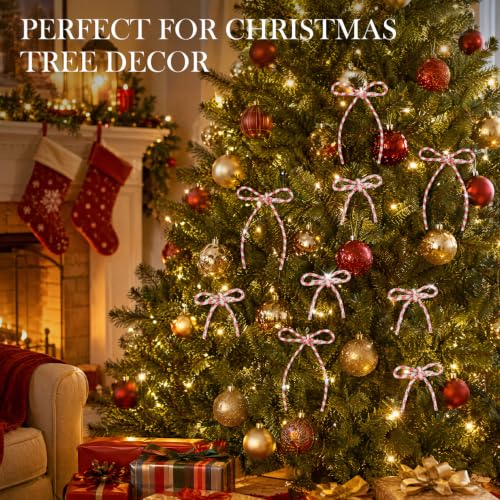 Didiseaon 12 Pack Christmas Red & White Rhinestone Bow Ornaments with Clips