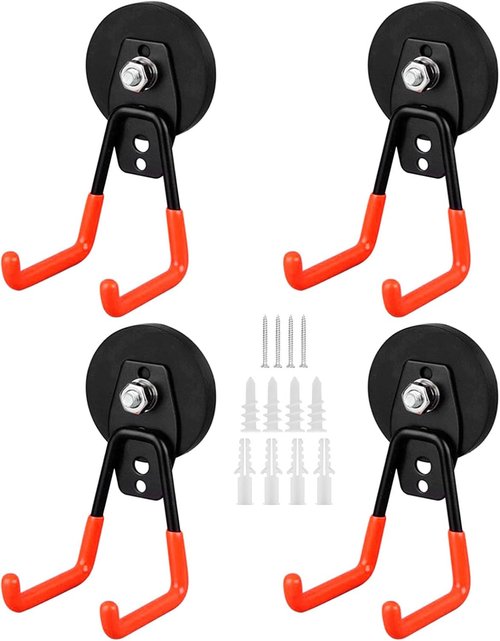 Magnetic Hooks 4 Pack - Heavy Duty Large Hooks with Anti-Slip Coating for Garage & Workshop