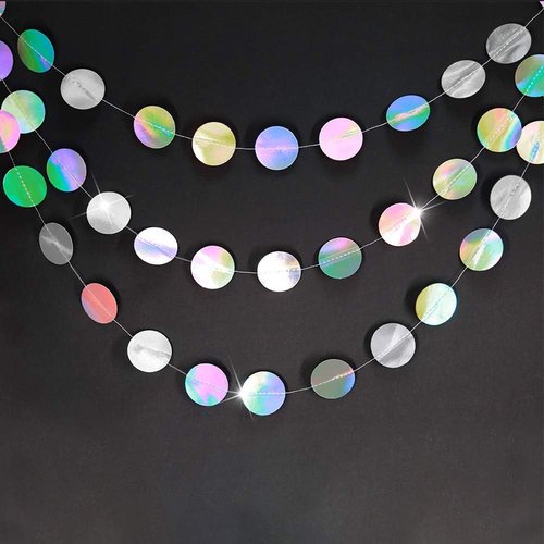 Cheerland Iridescent Party Decorations - Holographic Circle Garlands for Disco Theme Events | Perfect for Birthdays & Graduations