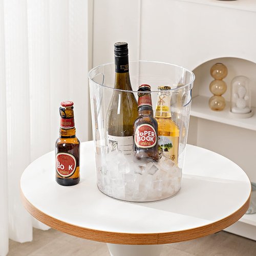 Dicunoy 6 Pack Ice Bucket, Plastic Champagne Wine Chiller Bucket for Parties, Clear Acrylic Cylinder Flower Vase with Handle for Home, Bar, Beer, Champagne Bottles, 2 and 3 Liter
