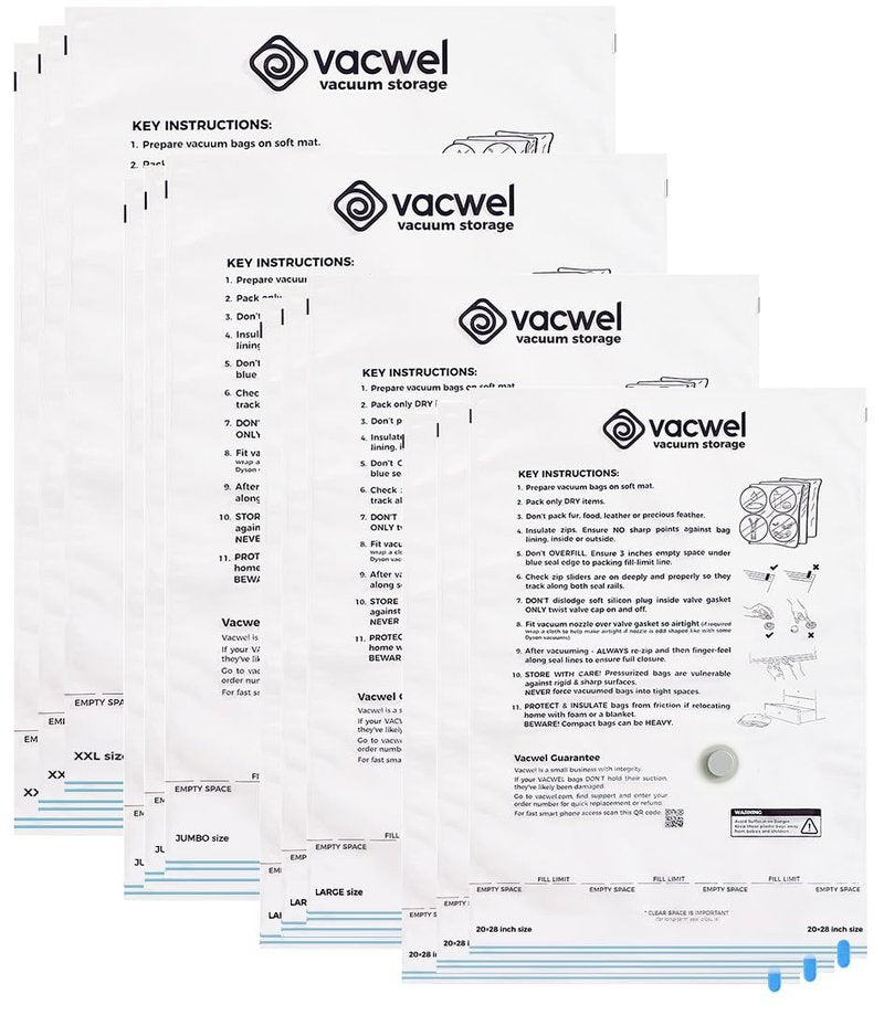 12-Pack Variety - Vacuum Storage Bags for Clothes, Packing & Storage - Strong Vacuum Space Bags for Comforter, Quilt & Mattress Topper Compression - Premium Sealing Solutions in XXL, Jumbo, L, M Sizes