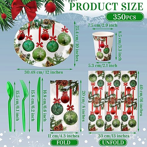Umigy Christmas Oval Paper Plate and Napkin Set - Green & Greenery, 350 pcs