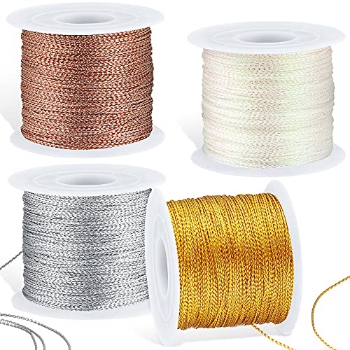 Metallic Cord Tinsel Rope 1mm for Gift Wrapping and DIY Crafts (440 Yards)