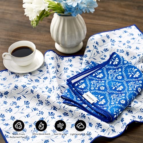 RECYCO Microfiber Waffle Kitchen Towel Set - 16x28 Absorbent Dish Towels (2-Pack)