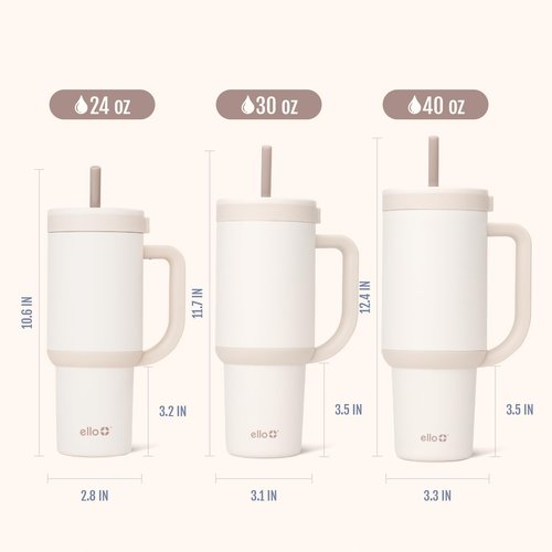 Ello Oasis 30 oz Tumbler with Handle & Retracting Straw | Reusable Insulated Stainless Steel Cup 100% Leakproof, Gifts for Teens Women Men | Keeps cold for 24 Hours, Cup Holder Friendly, Cream Tonal