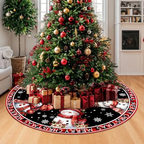 Snowman Christmas Tree Skirt 48 Inch Winter Holiday Home Decor