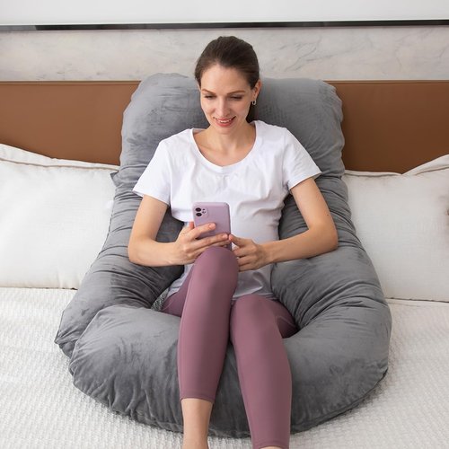 MOON PINE U-Shaped Pregnancy Pillow - Full Body Maternity Support with Cover (Dark Grey)