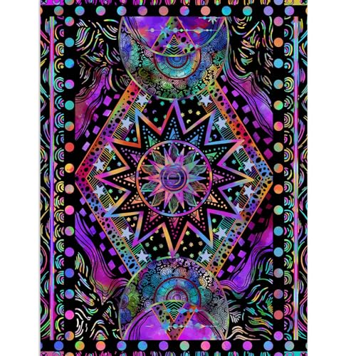 Blacklight Sun and Moon Tapestry - UV Reactive Glow Wall Hanging (40" x 30")