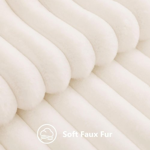 decorUhome Faux Fur Throw Pillow Covers - Set of 2 Soft Plush Striped 18x18 | Modern Farmhouse Cream White