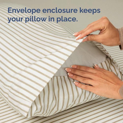 King Standard Pillow Cases by [Brand Name] - Ultra-Soft Hotel Quality - Fade-Free & Wrinkle Resistant - Beige Stripes | Set of 2