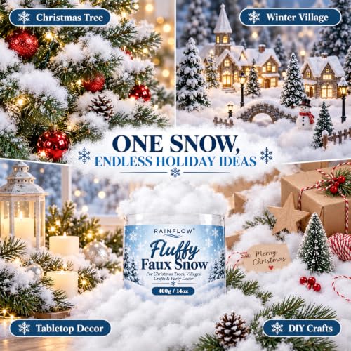 RAINFLOW 14 OZ Fake Snow Cotton Fluff for Christmas & Winter Decor
