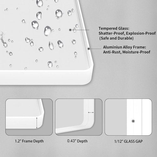 LOAAO White Metal Framed Bathroom Mirror - Large Rounded Rectangle | Anti-Rust Tempered Glass, 32x36 Inch