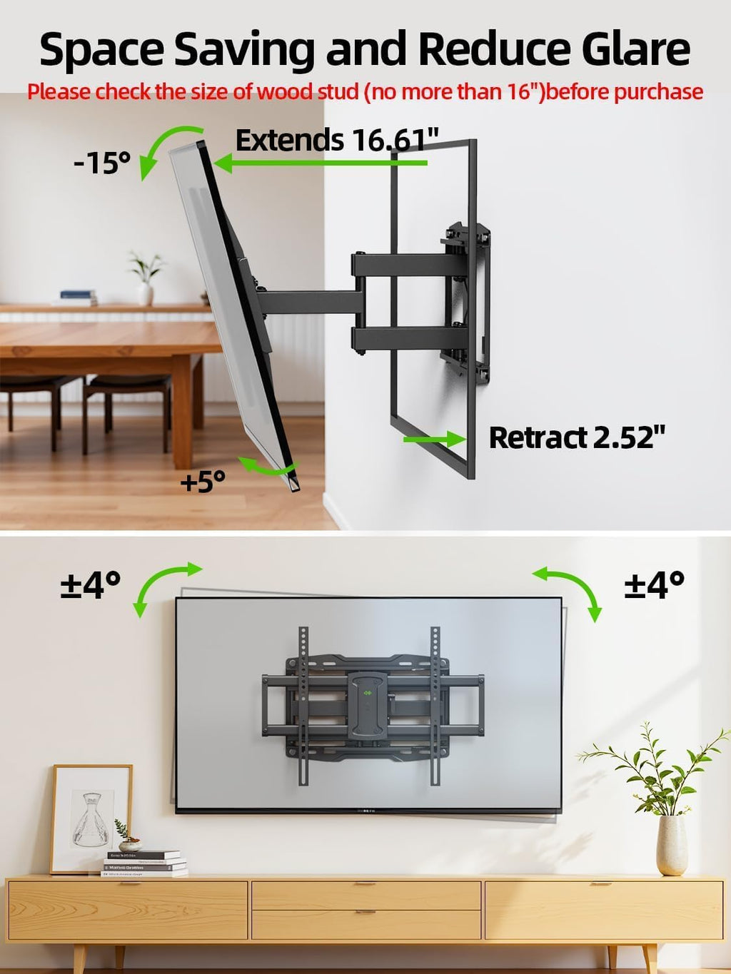 USX Mount Full Motion TV Wall Mount - Swivel & Tilt for 42-86 Inch TVs, Dual Articulating Arms, VESA 600x400mm, Max 132lbs Capacity