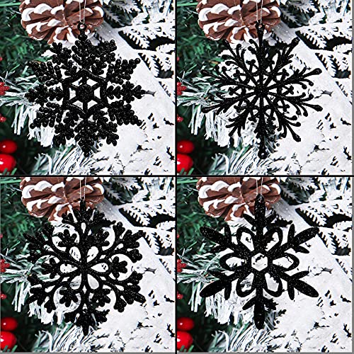 Black Glitter Snowflake Ornaments 40pcs Halloween Christmas Hanging Decorations