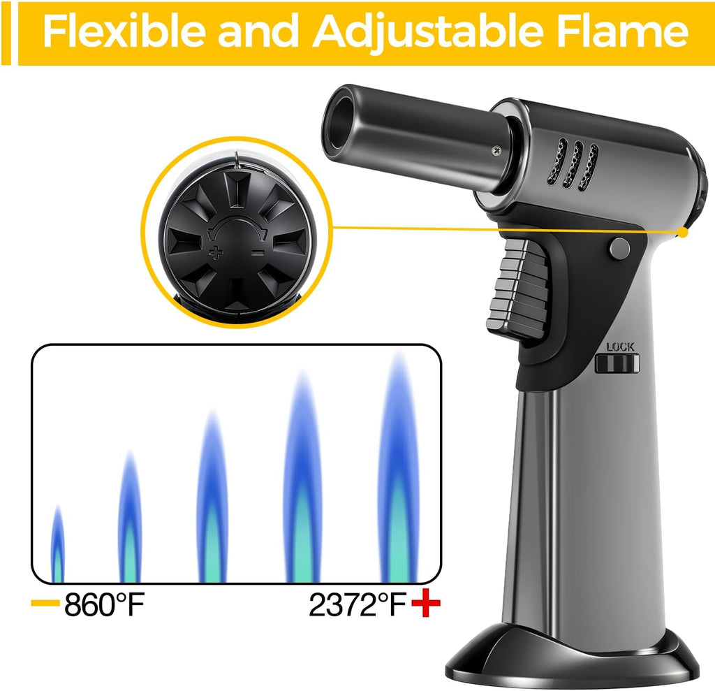 Skiennix Butane Torch - Adjustable Flame Kitchen Torch with Safety Lock for Baking & BBQ | Refillable Lighter