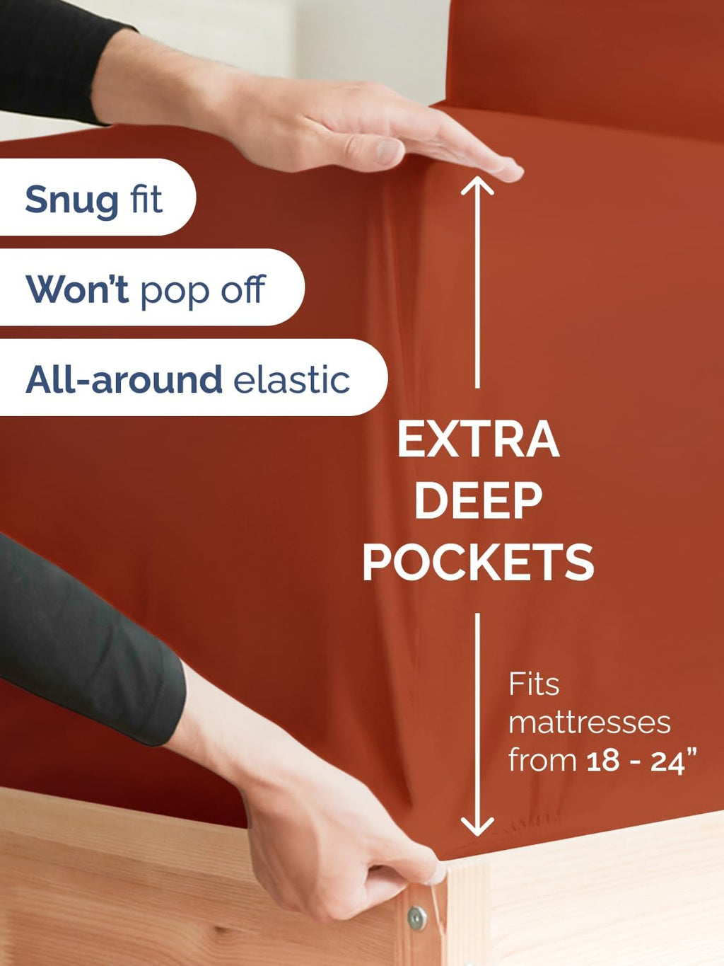 Skiennix Extra Deep Full Sheet Set - 6 Piece Breathable Cooling Bedding - Soft Wrinkle-Free Terracotta