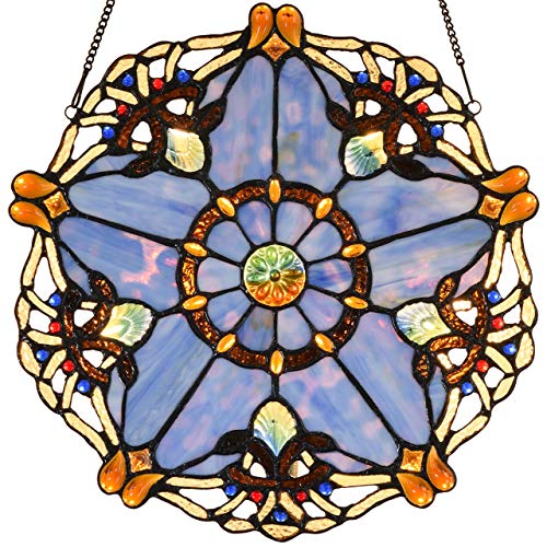 Handmade Stained Glass Window Panel - 12" Round with Star Design