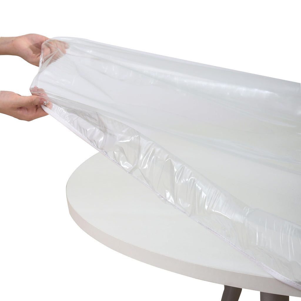 Walrus Clear Round Vinyl Fitted Tablecloth Waterproof Oilcloth Heavy Duty Elasticized Table Cover Elastic Edge Design Plastic Tablecloth Protector for Round Table