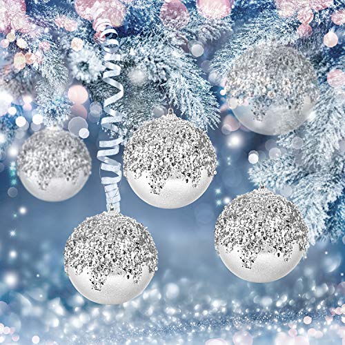 4-Inch Silver Shatterproof Christmas Ball Ornaments - 4 Pack Large Tree Baubles