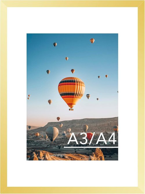 JCJMY A3 Gold Picture Frame - Display 8.3x11.7 Photos with Mat or 11.7x16.5 Without Mat | Wall Hanging Design